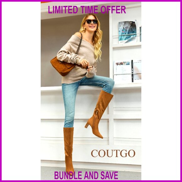 Knee High Boots Chunky Heel Side Zip Faux Suede Fall Dress Shoes - Picture 7 of 7